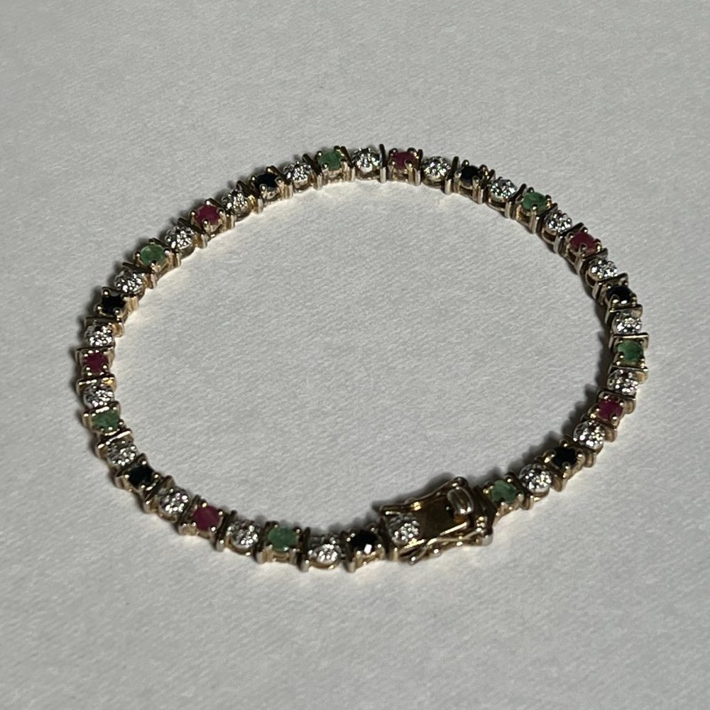 Multi stone Multi-Tourmaline Tennis Bracelet  Over 925 Sterling Silver